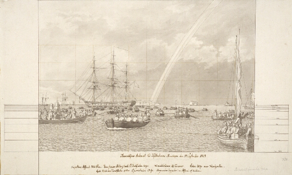 C.W. Eckersberg, Thorvaldsens ankomst og modtagelse på Københavns red den 17. september 1838.