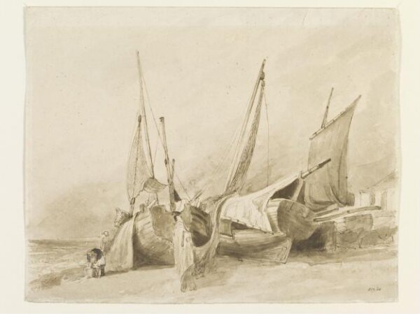Constable, John (RA), Fishing boats on shore, probably at Brighton
