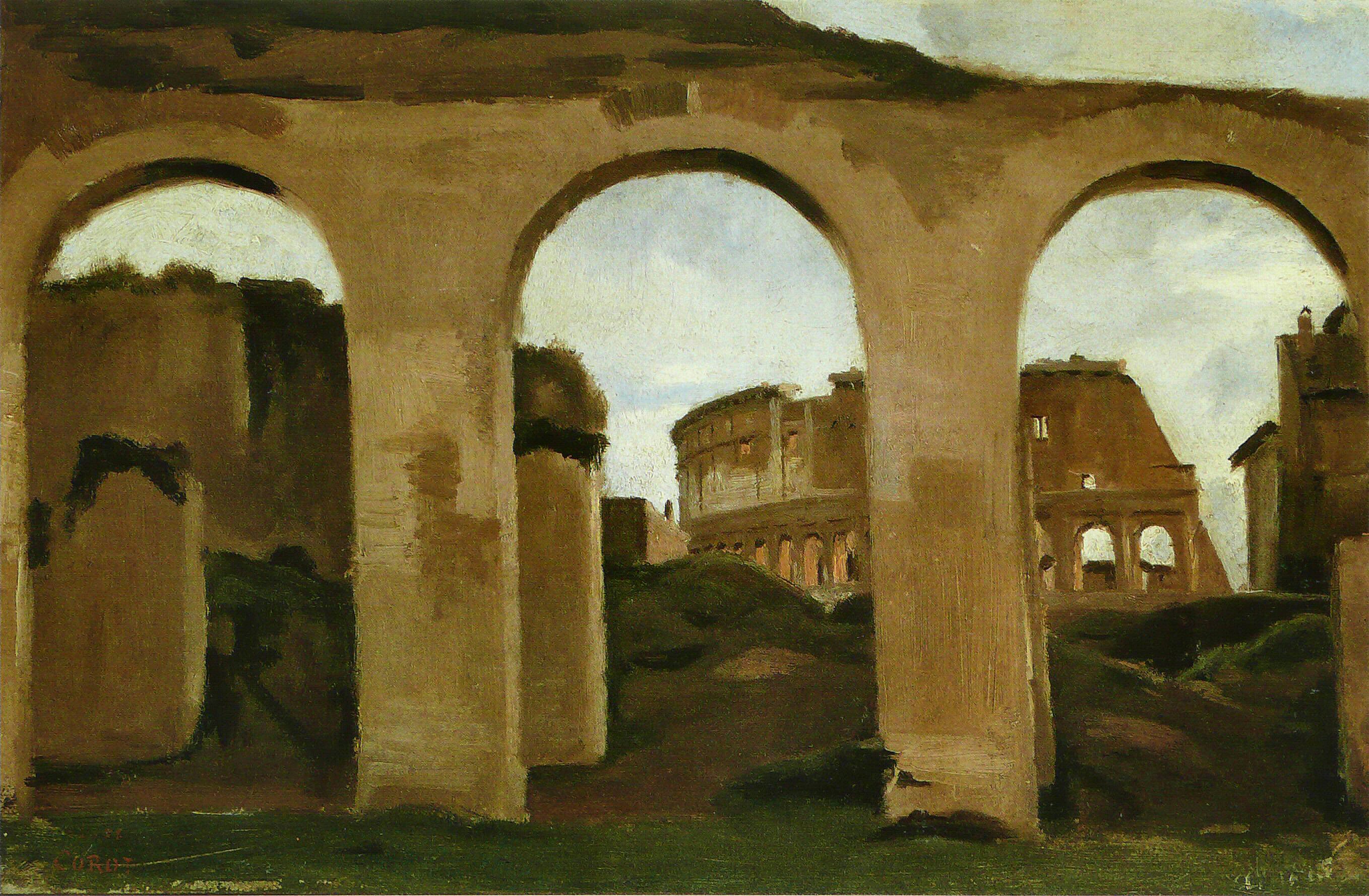 Jean-Baptiste Camille Corot, Rome. - Colisée, vu a travers les arcades de la Basilique de Constantin