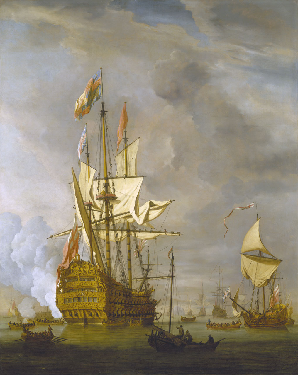 Willem van de Velde the Younger, The English Ship 'Royal Sovereign' with a Royal Yacht in a Light Air