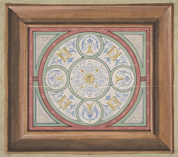 Jules-Edmond-Charles Lachaise, Design for painted decoration of a ceiling incorporating interwined initials: DD