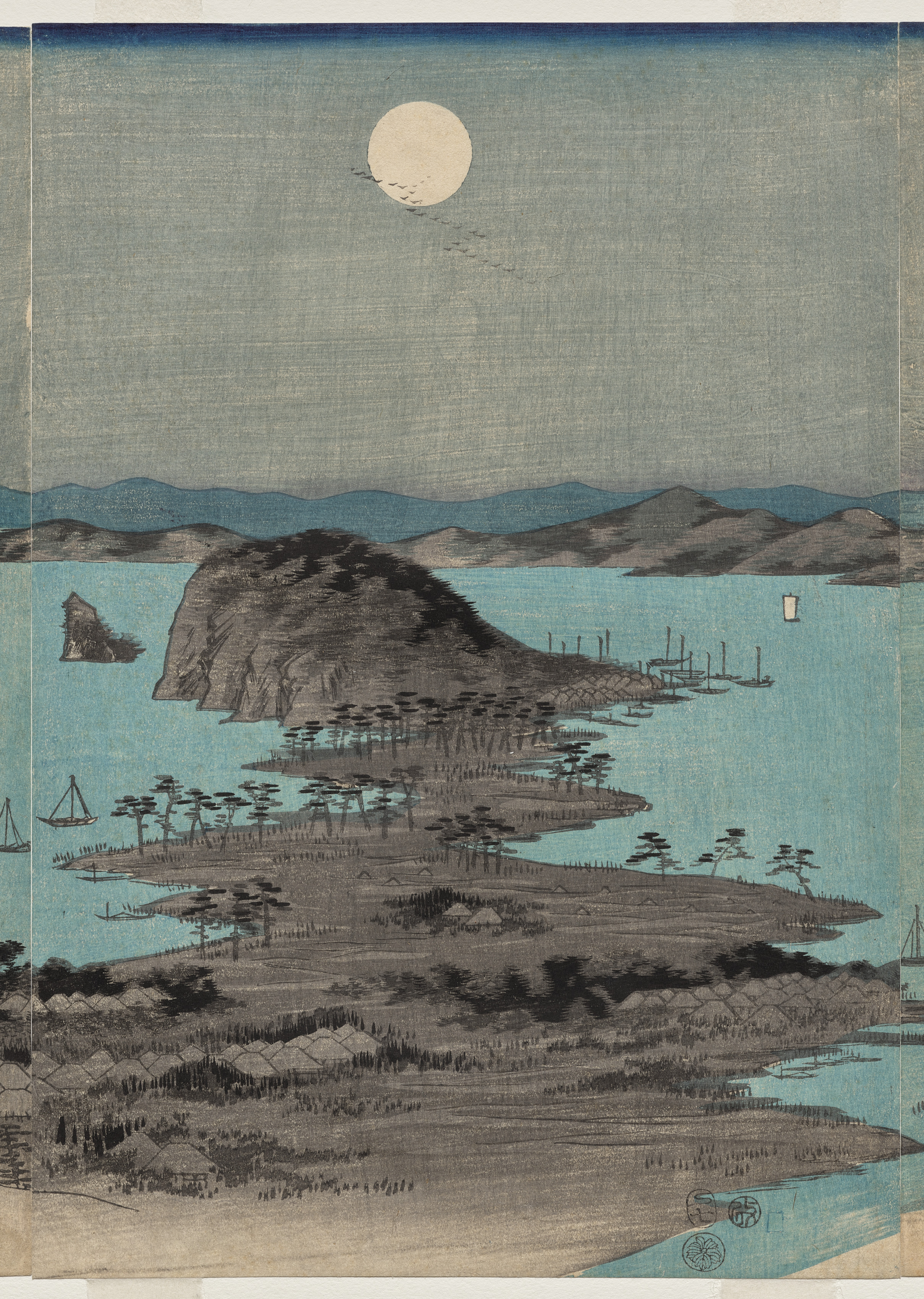 Utagawa Hiroshige, Evening View of the Eight Famous Places near Kanazawa Under Full Moon in Musashi Province