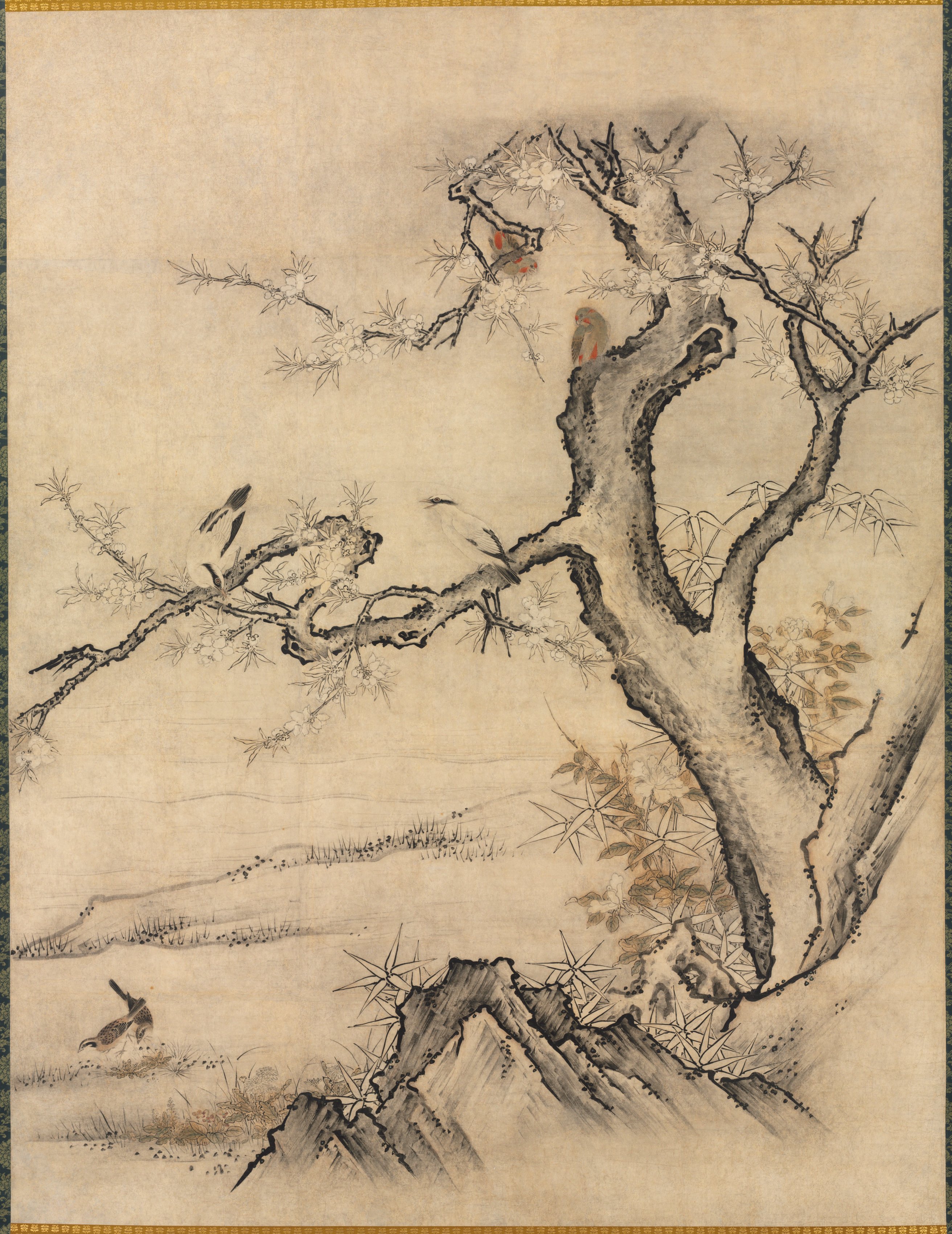Kano Motonobu, Flowers and Birds in a Spring Landscape