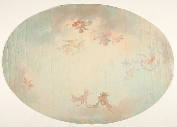 Jules-Edmond-Charles Lachaise, Oval design for a ceiling painted with putti in clouds