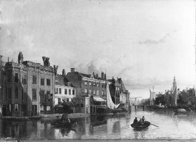 Cornelis Springer, Gezicht op de Binnenamstel achter de Doelenstraat