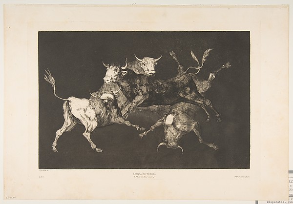 Goya (Francisco de Goya y Lucientes), Little Bulls' Folly, from "The Disparates" (Disparates, Plate D)