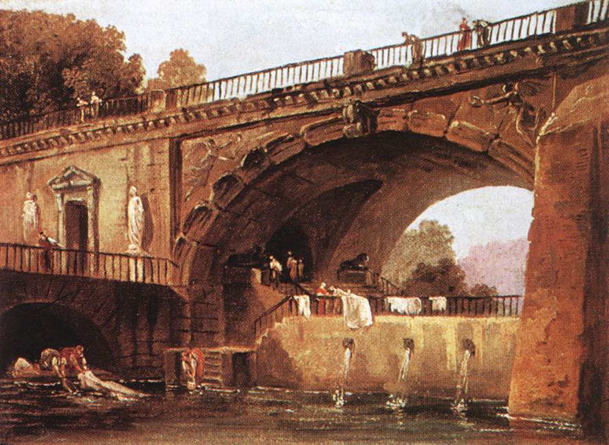 Hubert Robert, Washerwomen below a Bridge