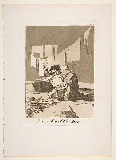 Goya (Francisco de Goya y Lucientes), Plate 25 from "Los Caprichos": If he broke the pot (Si quebró el Cantaro)