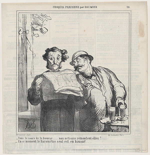 Honoré Daumier, Look, the quotations from the stock exchange... are our shares going up?, from 'Parisian Sketches,' published in Le Charivari, July 21, 1865