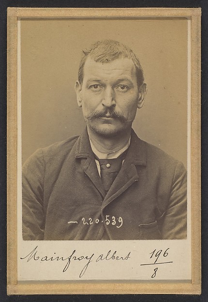 Alphonse Bertillon, Mainfroy. Albert, Pierre. 41 ans, né le 7/4/52 à Courbevoie (Seine). Imprimeur. Anarchiste. 3/7/94.
