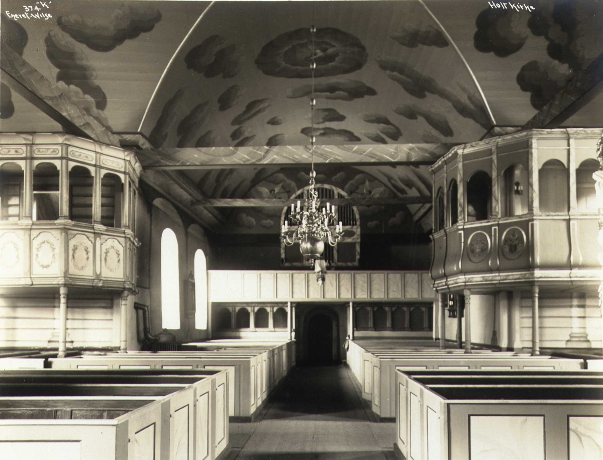 Anders Beer Wilse, Interiør mot orgel, Holt kirke, Tvedestrand, Aust-Agder.