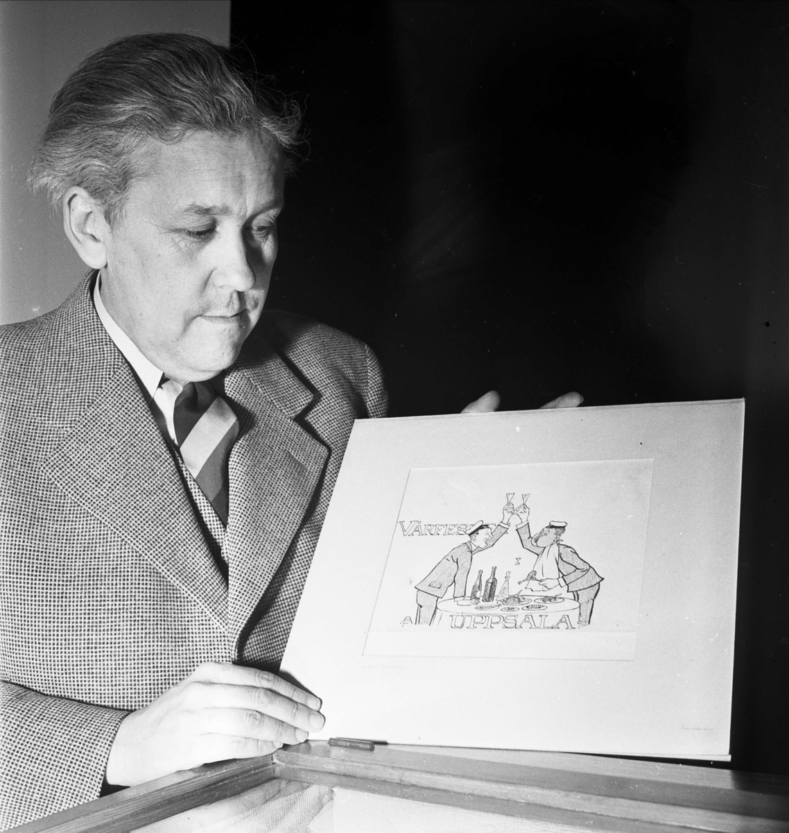 Uppsala-Bild, Utställning på Carolina Rediviva, Uppsala 1954. Åke Dintler visar