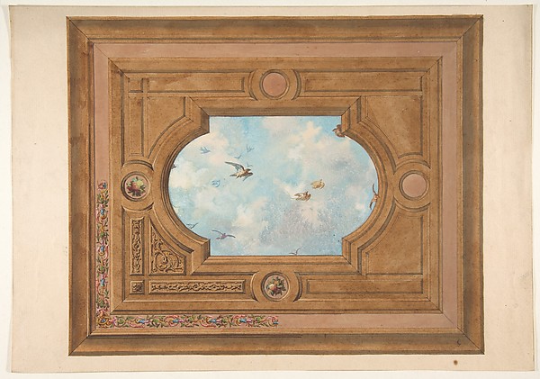 Jules-Edmond-Charles Lachaise, Design for a ceiling with a trompe l'oeil sky filled with birds
