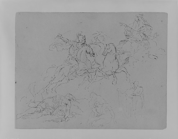 Thomas Sully, Five Figure and Group Sketches, Including Two Battling Equestrains, and Dead Warior (from Sketchbook)