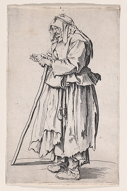 Jacques Callot, La Mendiante Venant de Recevoir la Charité (The Female Beggar Receiving her Charity), from Les Gueux suite appelée aussi Les Mendiants, Les Baroni, ou Les Barons (The Beggars, also called the Barons)