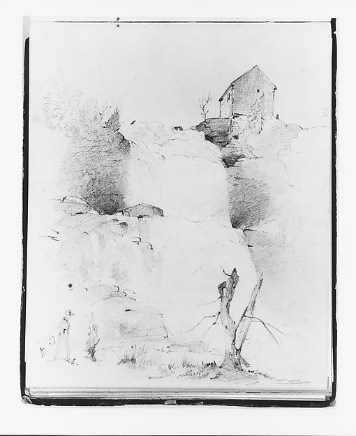 Francis William Edmonds, Landscape with Waterfall and Figures (from Sketchbook)