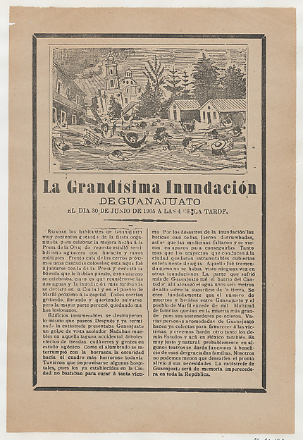 José Guadalupe Posada, Broadsheet relating to the great flood of Guanajuato on 30 June 1905, a description in the bottom section