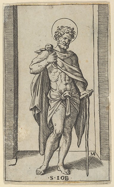 Marcantonio Raimondi, Saint Job, wearing a cloak, from "Piccoli Santi" (Small Saints)