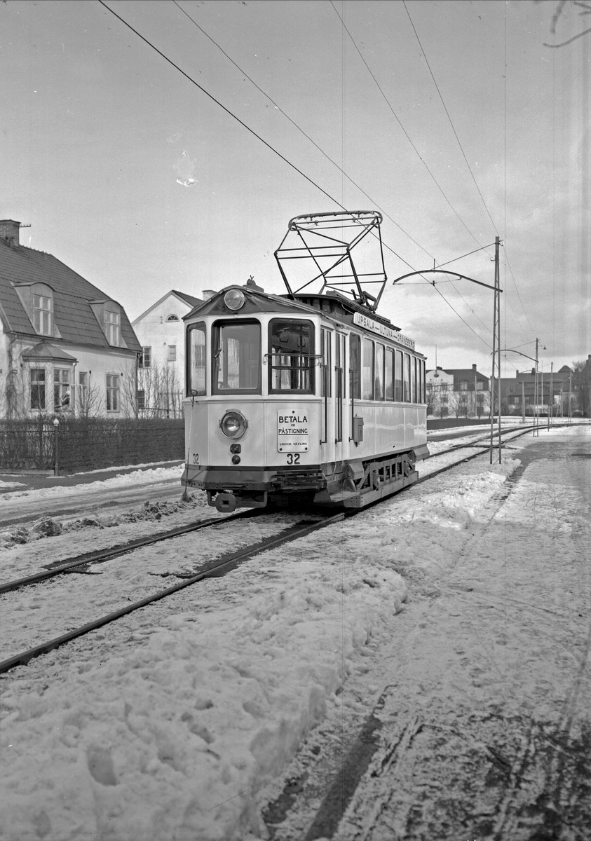 Paul Sandberg, Spårvagn från Upsala Spårvägs AB vid ändhållplatsen på Norrlandsgatan, Uppsala