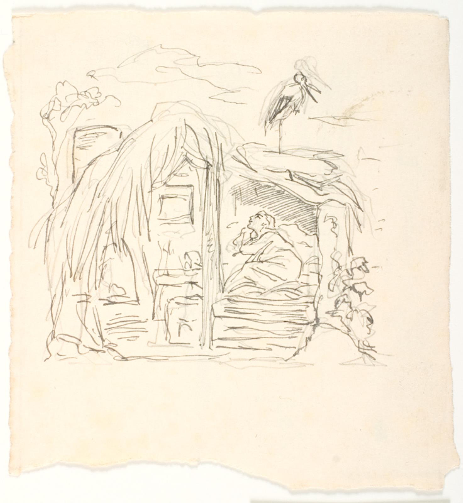 Lorenz Frølich, Anna Dorthea på dødslejet. Illustrationsudkast til H.C. Andersen, Vinden fortæller om Valdemar Daae og hans Døtre