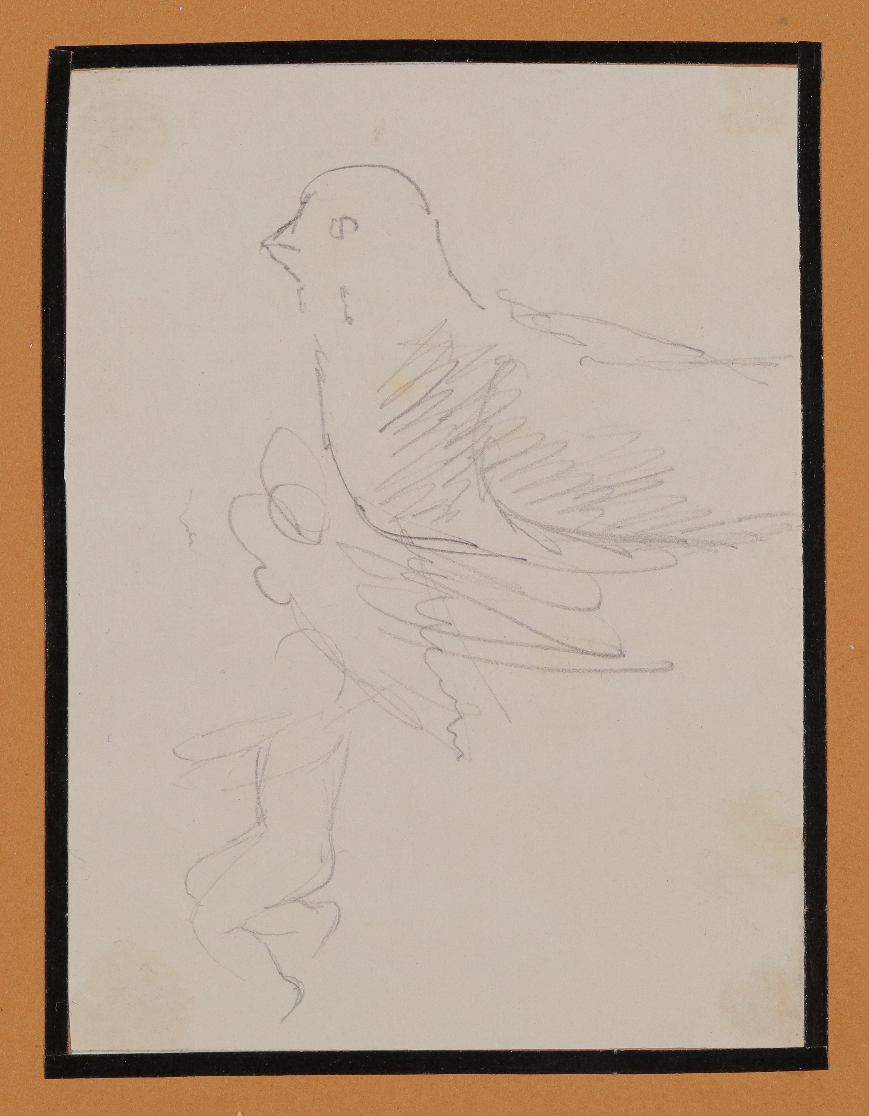 Armgart von Arnim, Vogel, darunter Kind, Skizze [aus der "geblümten Kassette"]