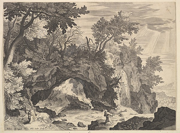 Aegidius Sadeler II, Rocky Landscape with the Stigmatisation of Saint Francis
