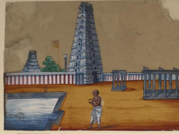 Unknown, One of eight paintings of unidentified Hindu temples in South India