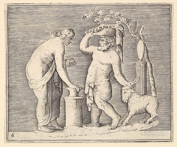 Anonymous, Italian, 16th century, Man and Woman Sacrificing a Goat, from "Ex Antiquis Cameorum et Gemmae Delineata/ Liber Secundus/et ab Enea Vico Parmen Incis"