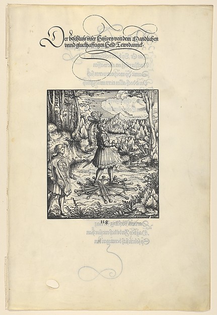 Hans Burgkmair, Theuerdank Walking on Swords, from [Theuerdank] Die geuerlicheiten vnd einsteils der geschichten des loblichen streytparen vnd hochberümbten helds vnd Ritters herr Tewrdannckhs