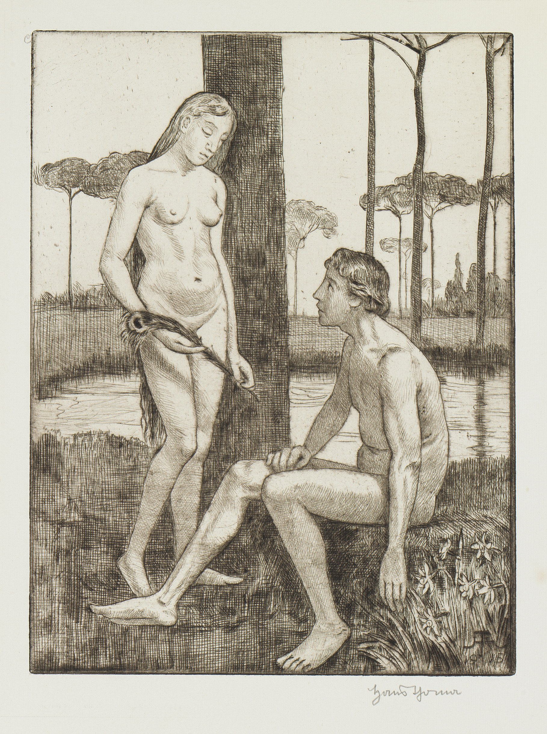 Unknown artist, Grafik 'Adam und Eva' (Hans Thoma)
