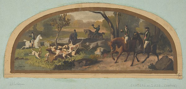 Jules-Edmond-Charles Lachaise, Hunting Scene; Mural design for a lunette in the library of the Chateau de Lude (Sarthe)
