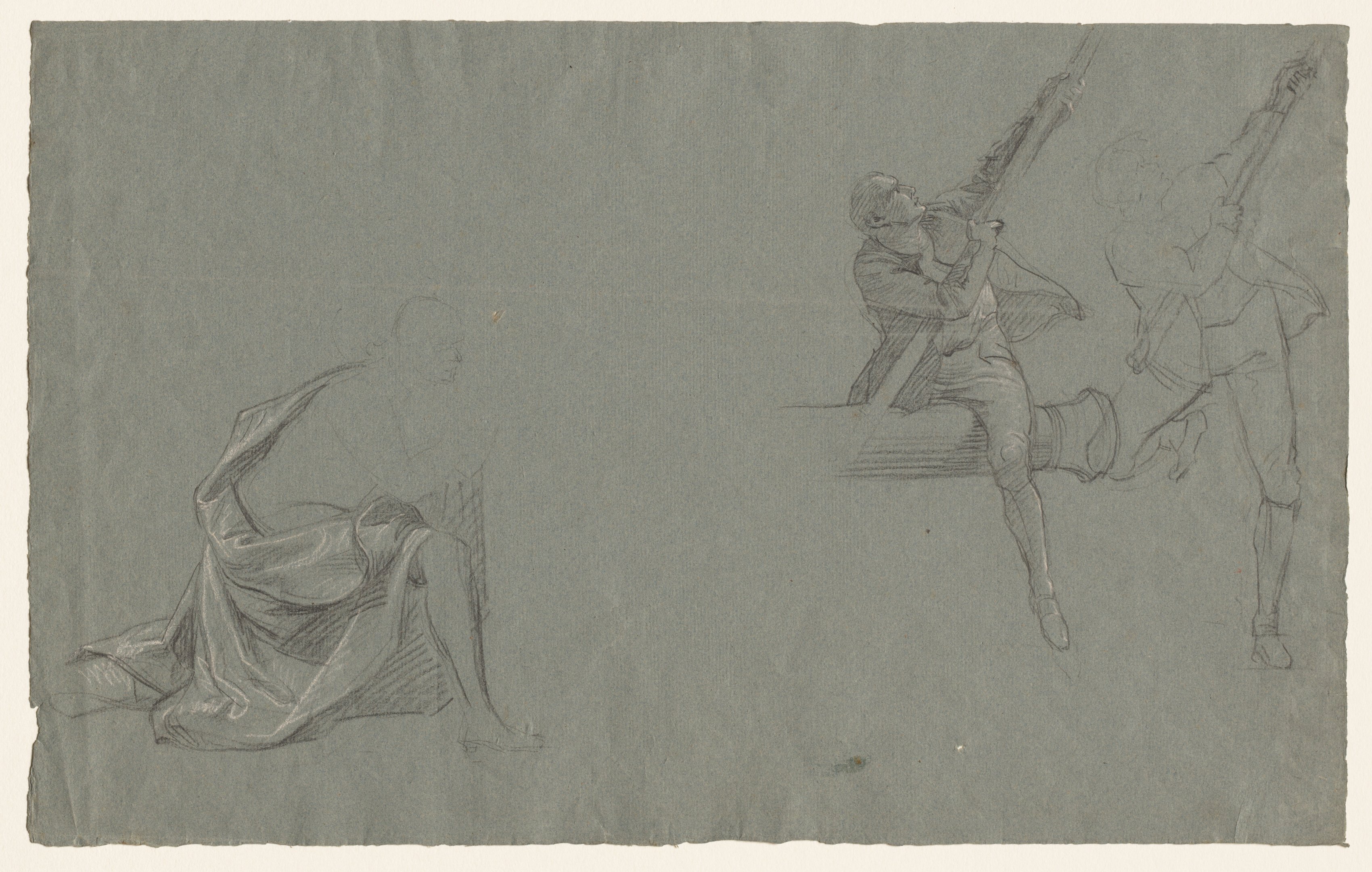 John Singleton Copley, Drapery Study; Two Figures Pulling a Pole