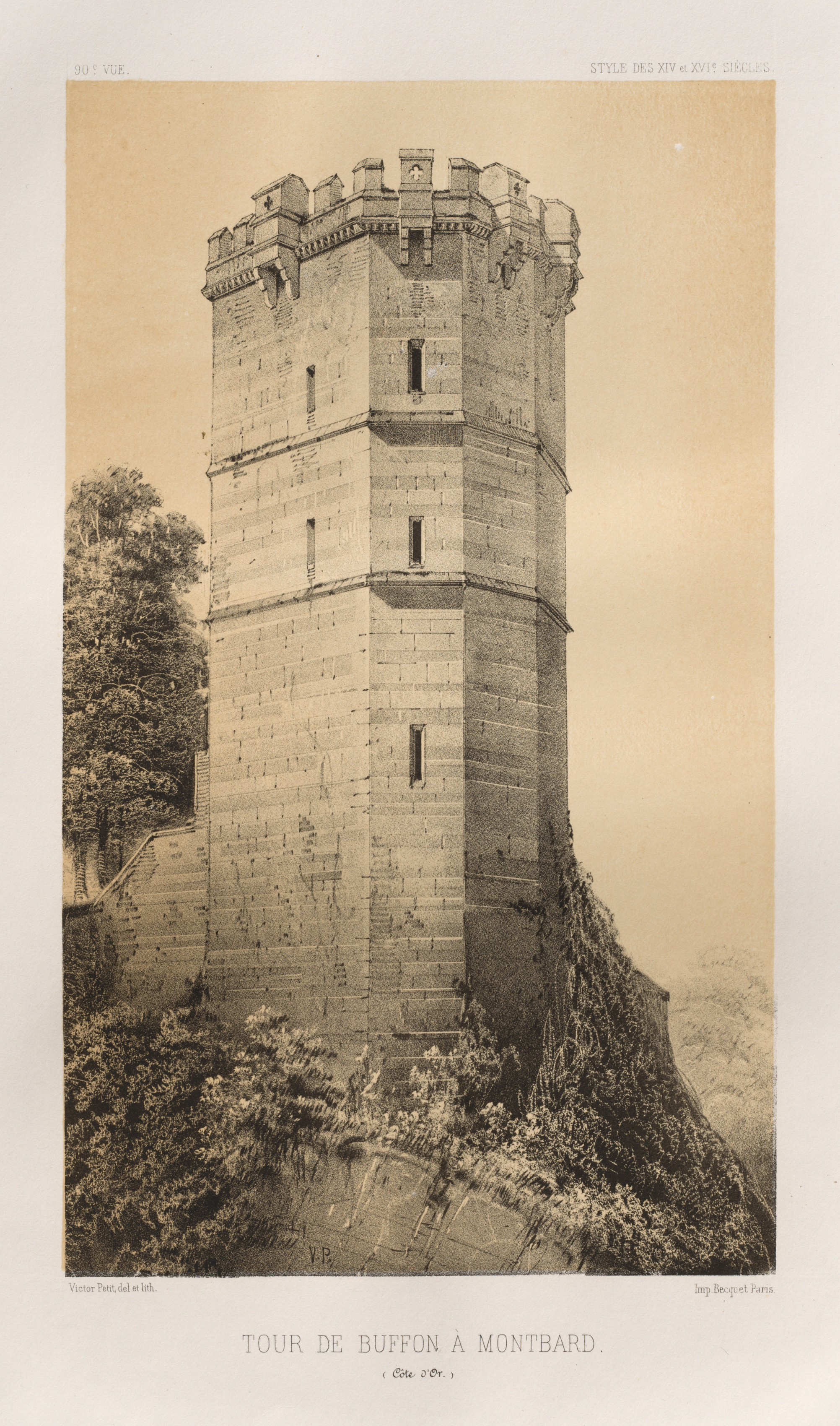 Victor Petit, Architecture Pittoresque ou Monuments des XVeme. Et XVIeme. Siecles: Chateaux de France des XV et XVI Siecles: Pl. 90, Tour de Buffon à Montbard (Côte d'Or)