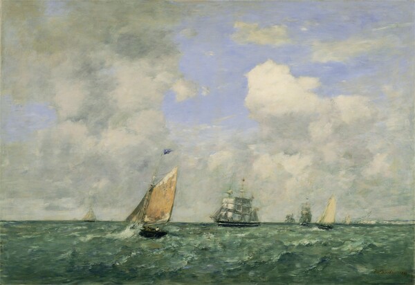 Eugène Boudin, Ships and Sailing Boats Leaving Le Havre