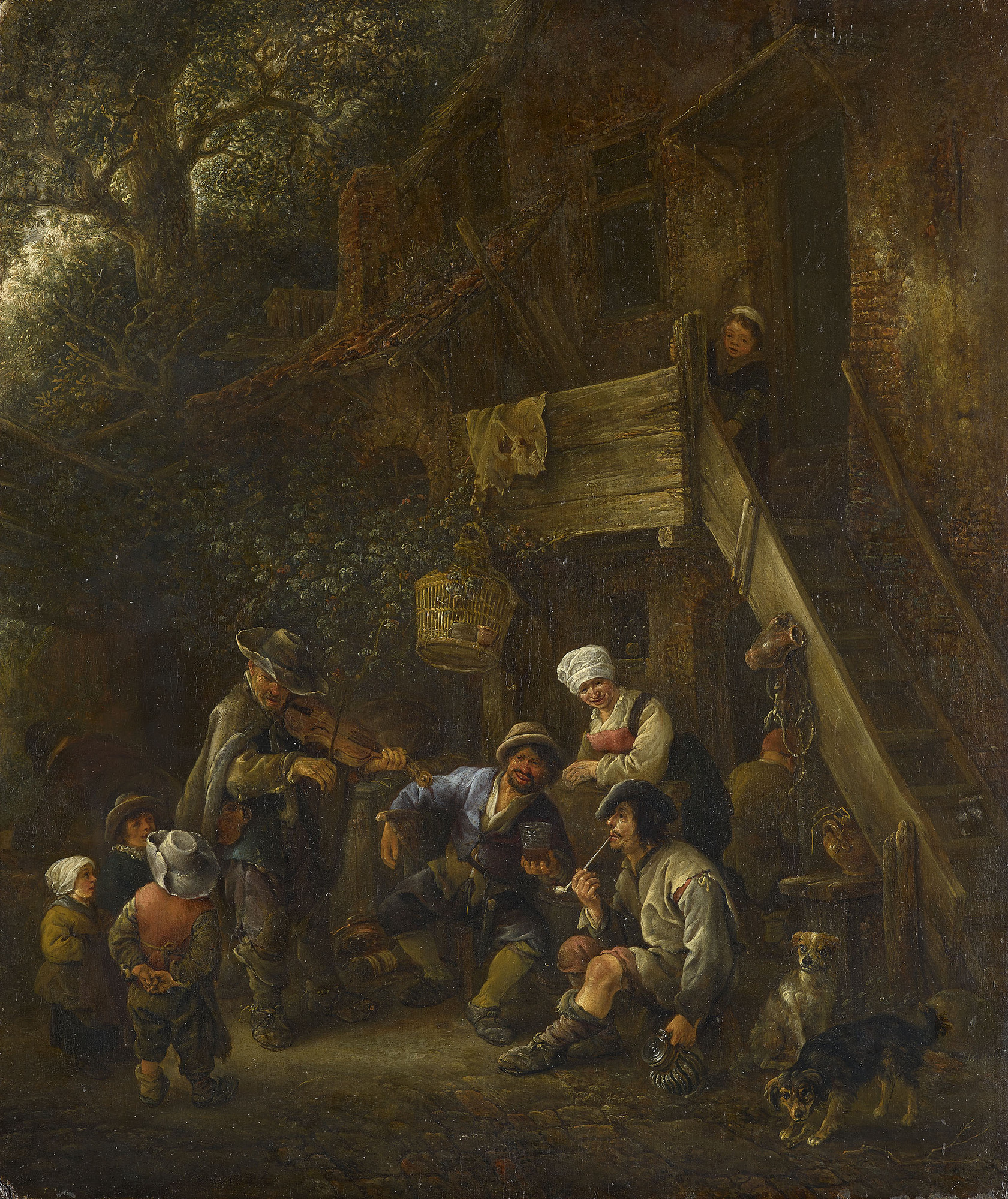 Isaac van Ostade, Peasants Listening to a Blind Fiddler before a Cottage