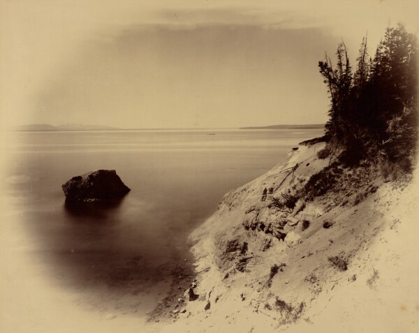 William Henry Jackson, [Unidentified Western Landscape with Lake and Large Rock Off Shore]