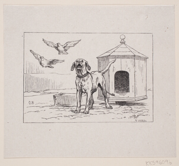 F. Hendriksen, En Lænkehund ved sit Hus