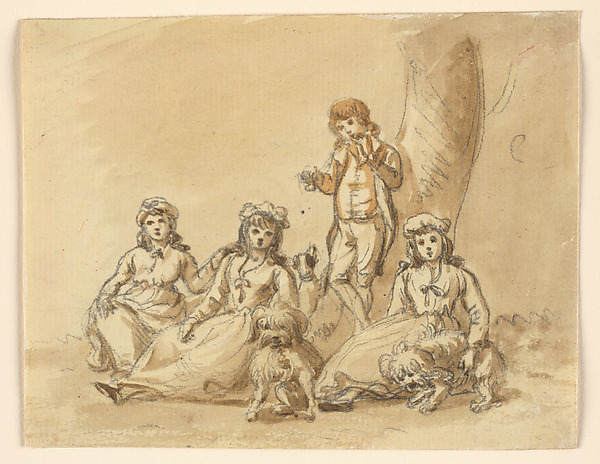 Paul Sandby, A Group of Four Children, with Dogs