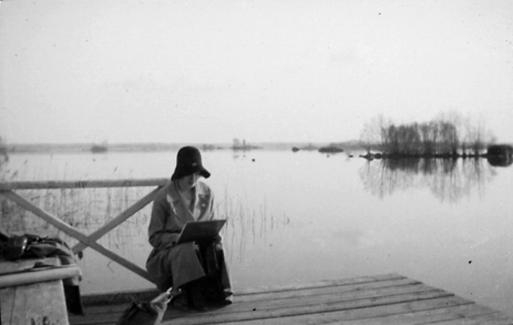 Knut Borg, A woman painting at a lake.