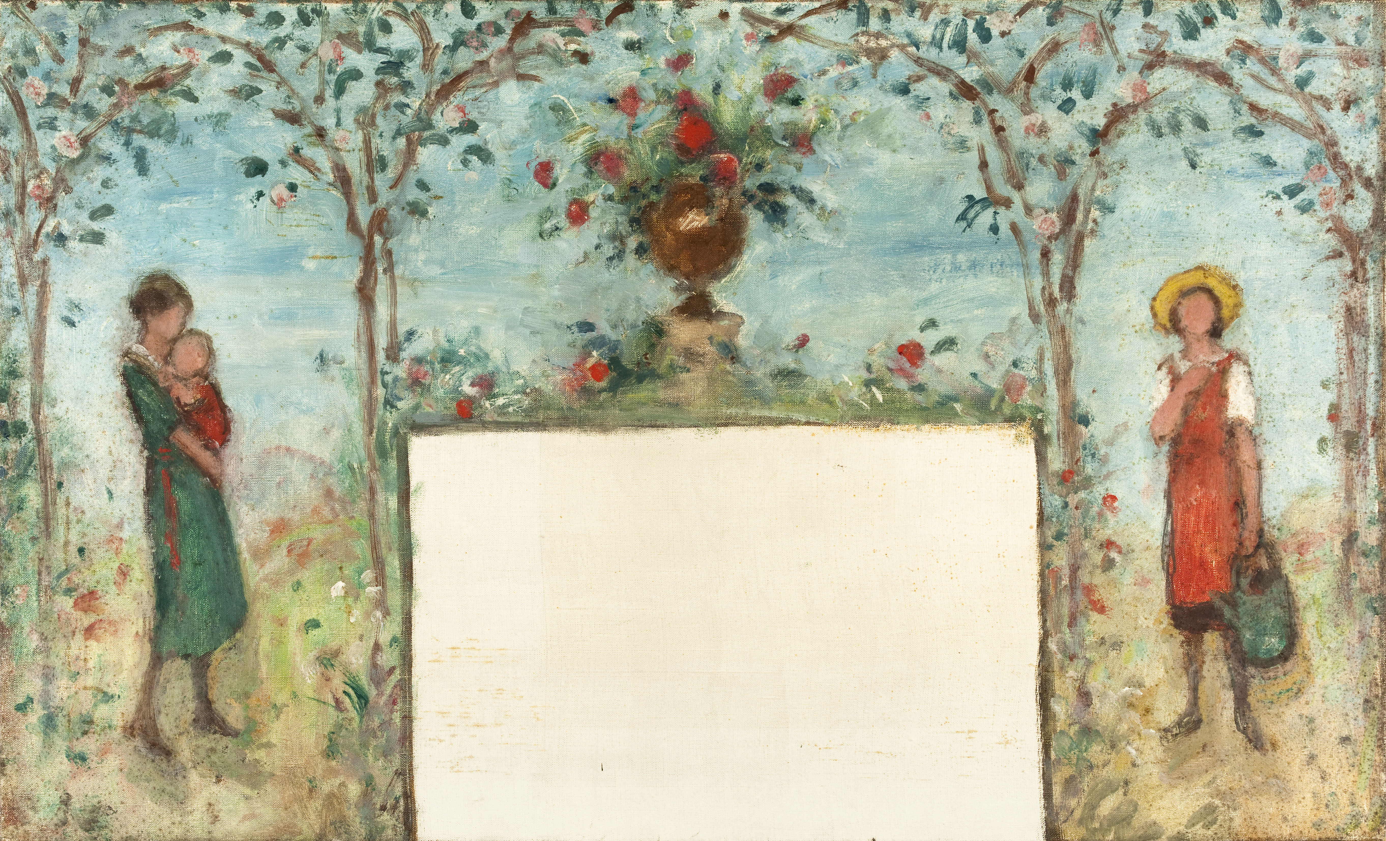 Georges d' Espagnat, Femme et enfants dans un verger : Esquisse pour le préau de l'école des filles de l'avenue Simon-Bolivar, 19ème arrondissement de Paris