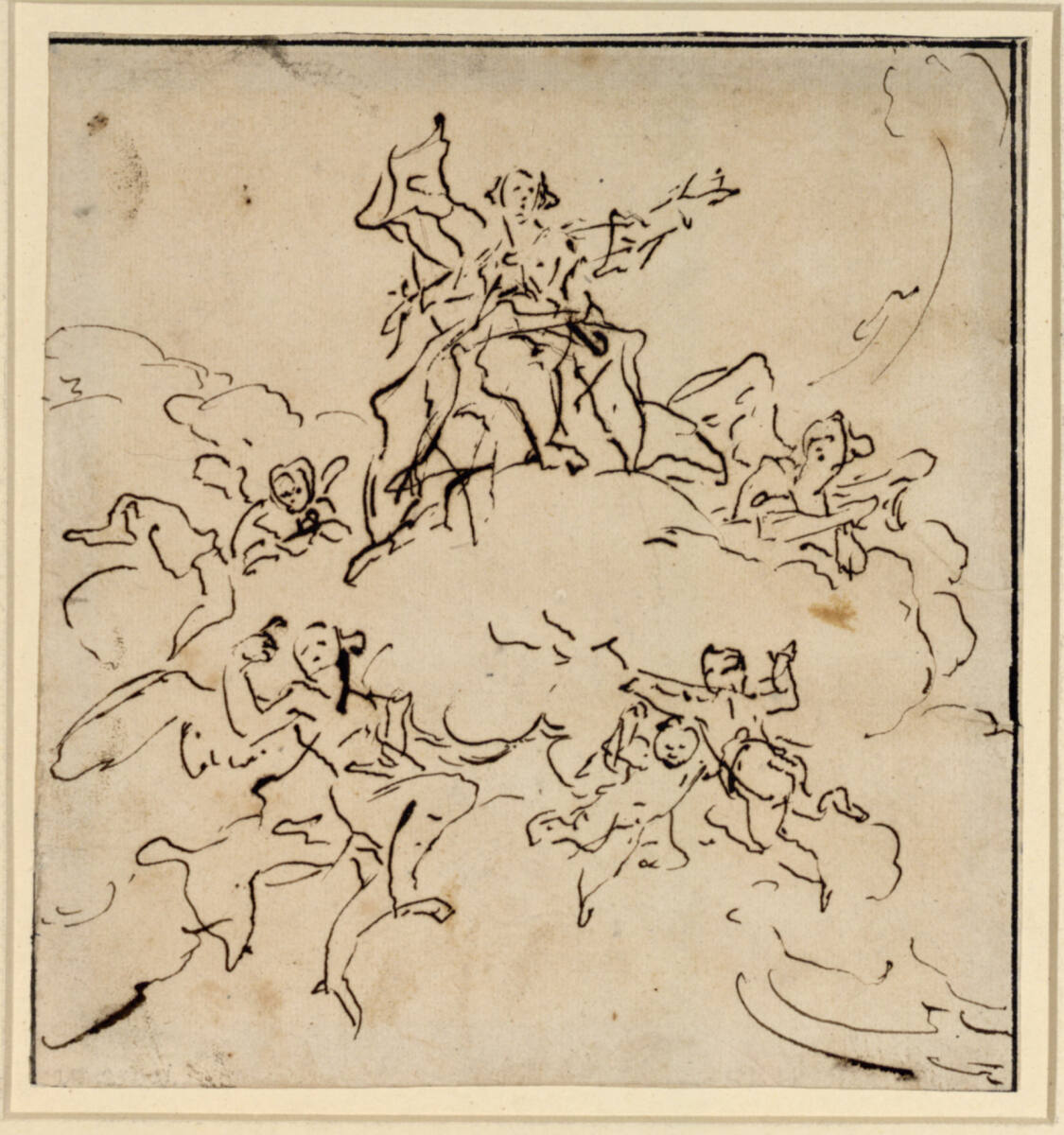 Anonym, Mythologische Darstellung. Eine auf Wolken thronende weibliche Gestalt, von Genien umgeben