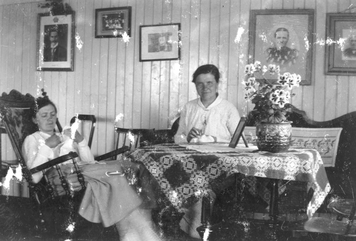 Ukjent, Østre Dystvoll (82/5). Fra stua. F.v. Syverine og Antonie.