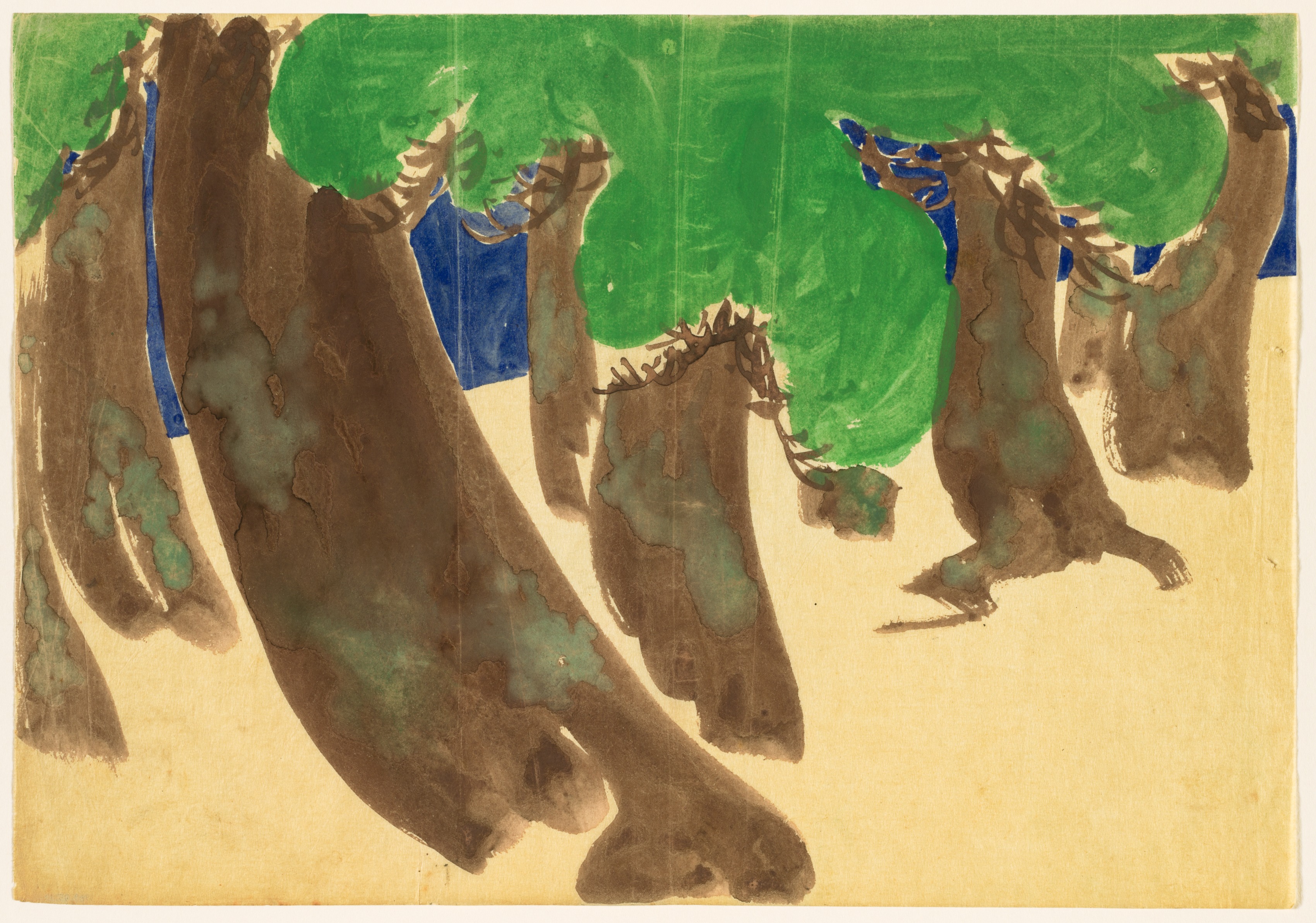 Kamisaka Sekka, Flowers of a Hundred Worlds (Momoyogusa): Windswept Pines (Sonarematsu)