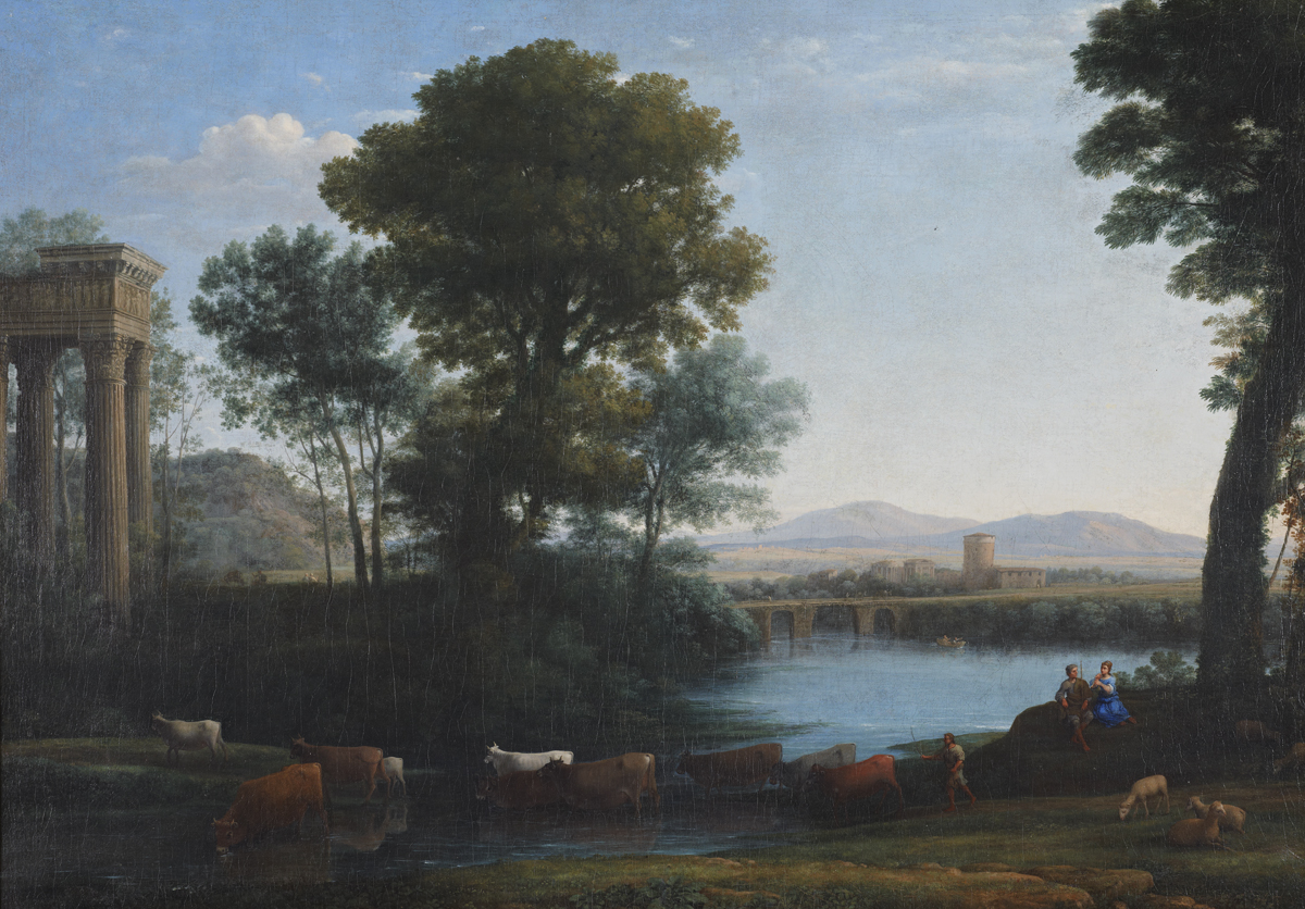Claude Lorrain, A Classical Landscape with Cattle Crossing a Stream
