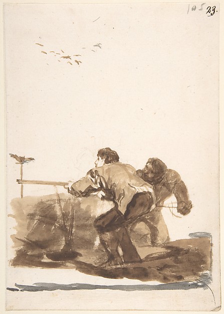 Goya (Francisco de Goya y Lucientes), Men hunting; page 105 from the "Images of Spain" Album (F)