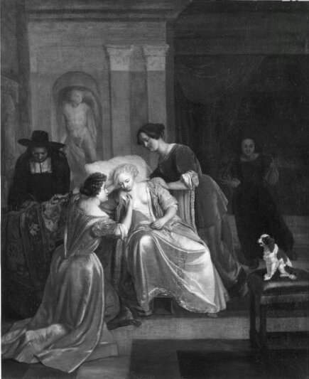 Jacob Ochtervelt, Interior with sick lady