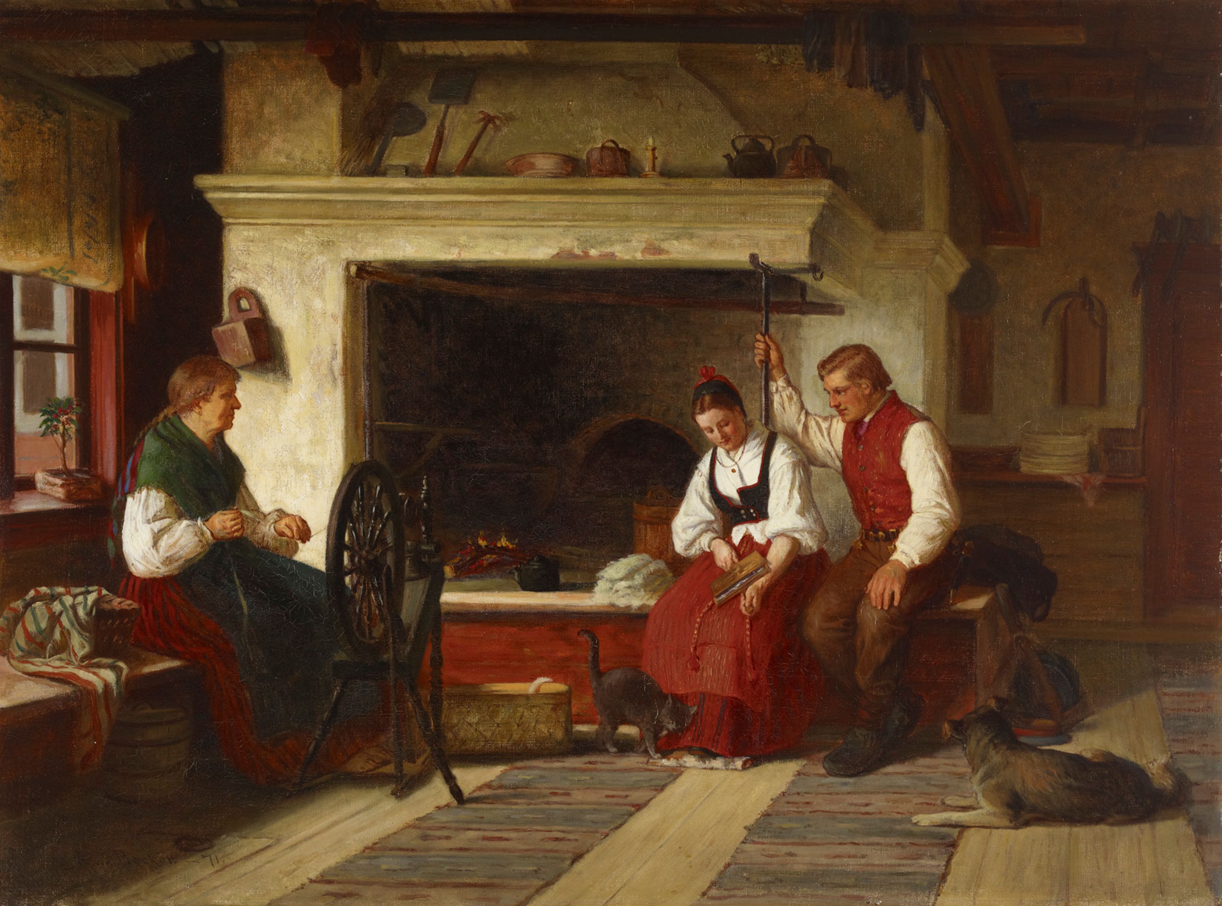 Adolf von Becker, By the Hearth, an Ostrobothnian Courting Scene