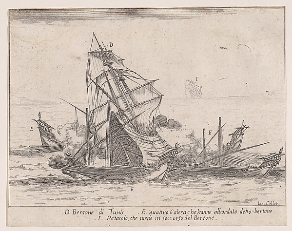 Jacques Callot, L'Abordage du 'Bertone' (The Colission of 'Bertone'), from "Les Combats de Quatre Galères" (The Battles of Four Galleys)