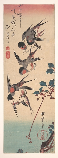 Utagawa Hiroshige, Swallows and Wild Cherry