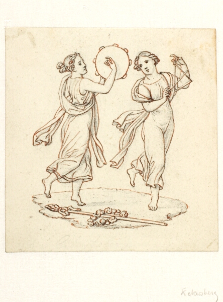 C.W. Eckersberg, To dansende kvinder med tamburin og triangel, på jorden en thyrsosstav